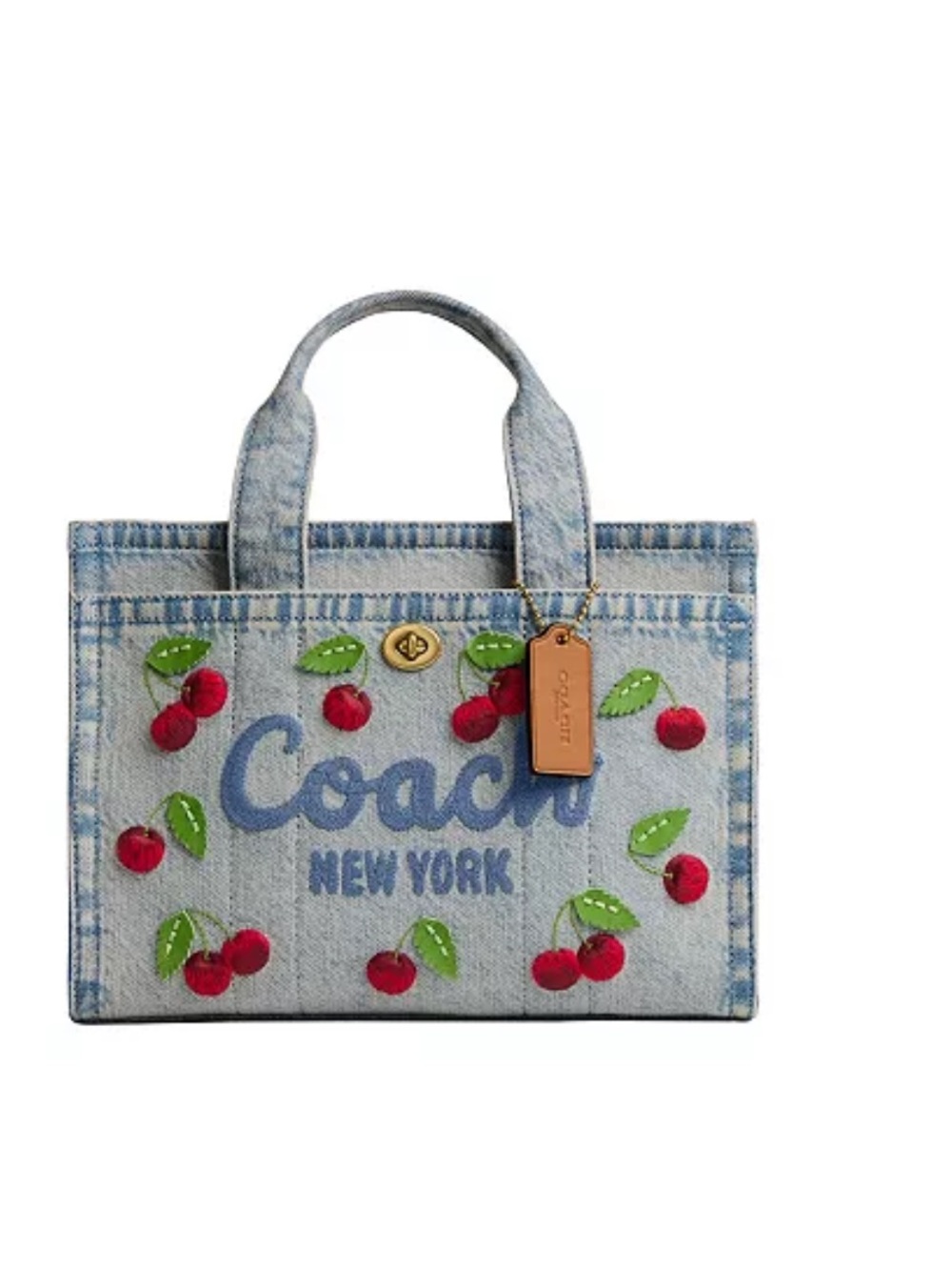 🍒Coach denim cherry cargo tote 26 small size gently used - Picture 3 of 13